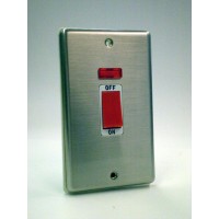 2g (Tall) 45a Cooker Switch Brushed Chrome with White Insert